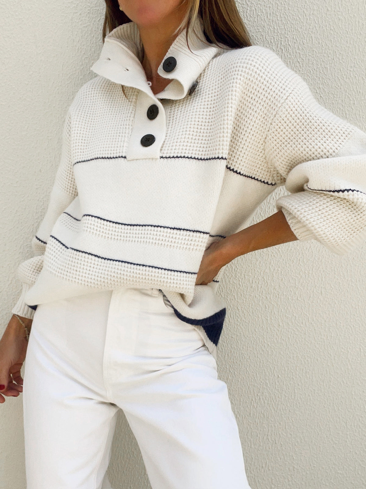 Abella - Open Collar Button Up Sweater