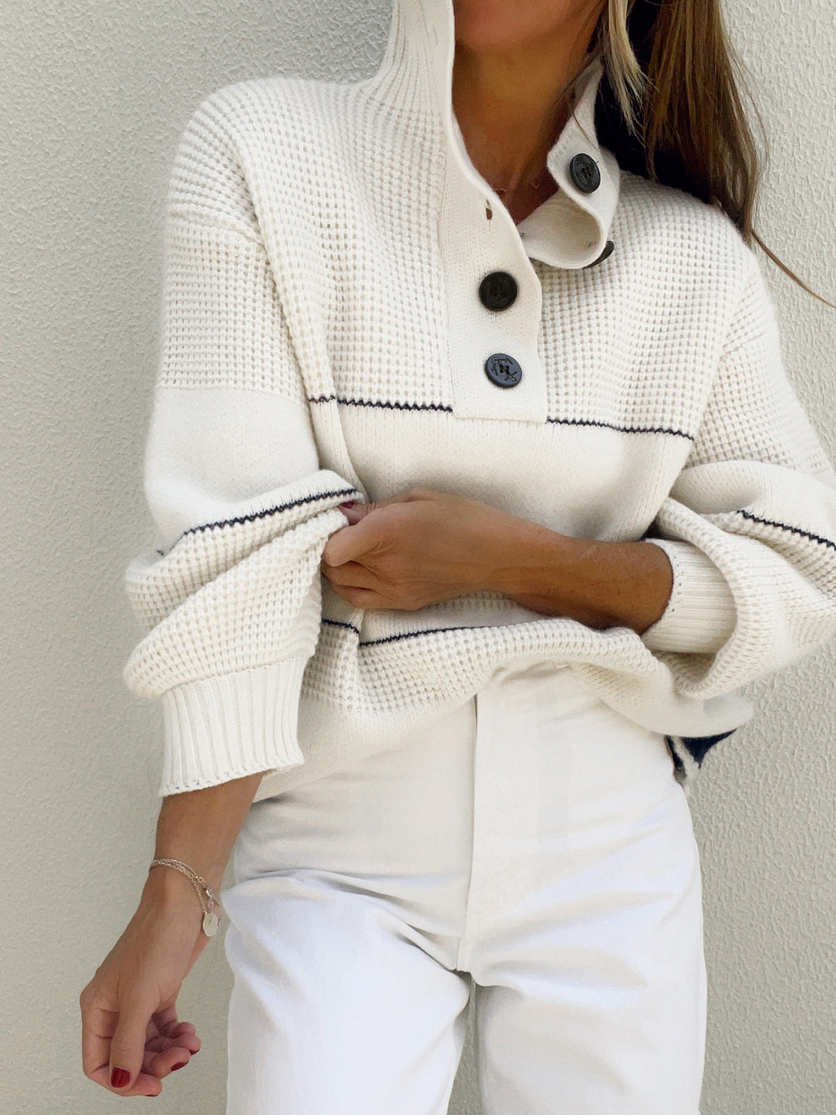 Abella - Open Collar Button Up Sweater