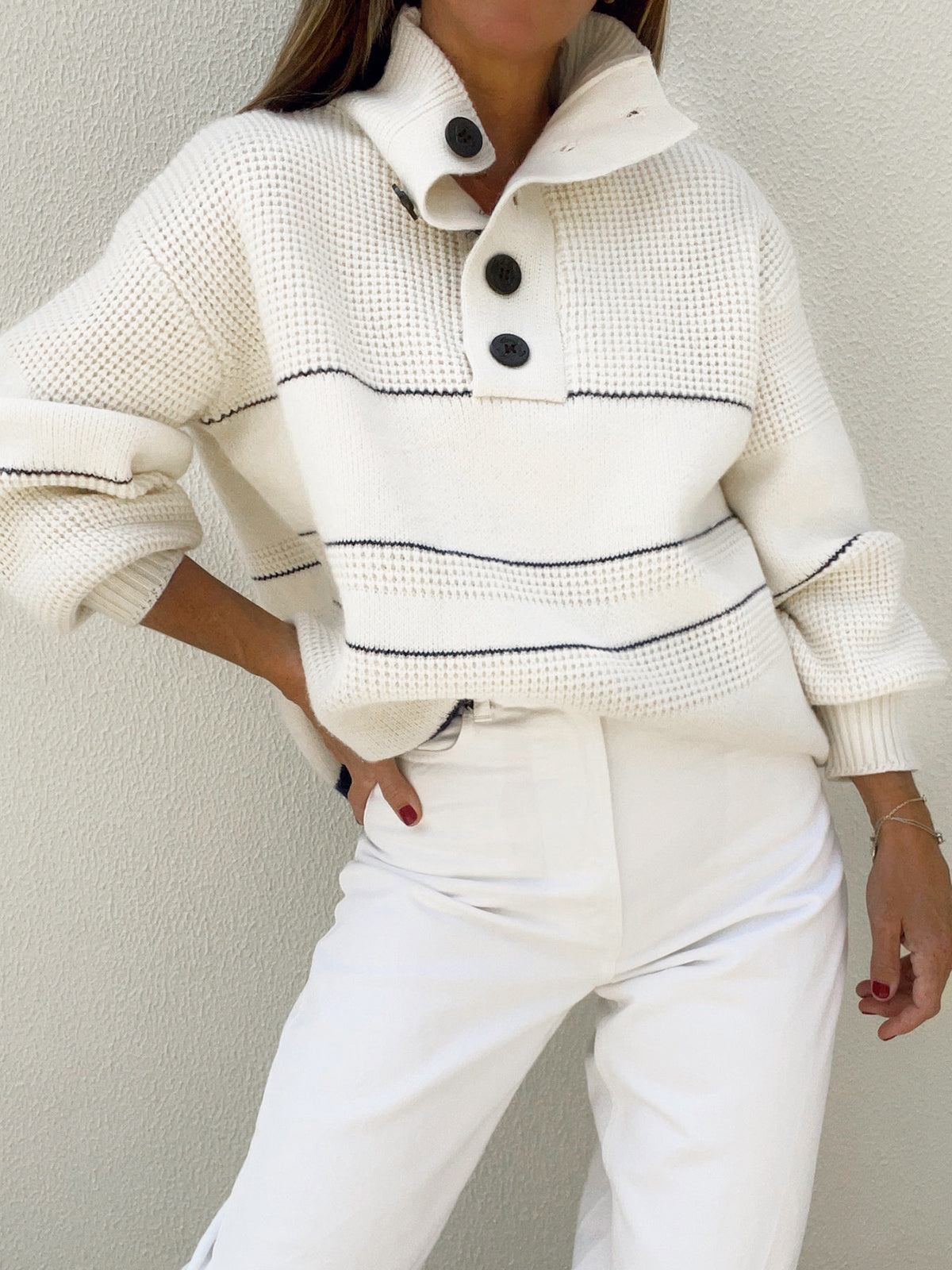 Abella - Open Collar Button Up Sweater