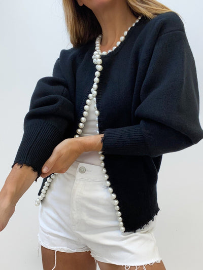 Pearla - Pearl Trim Ripped Hem Cardigan