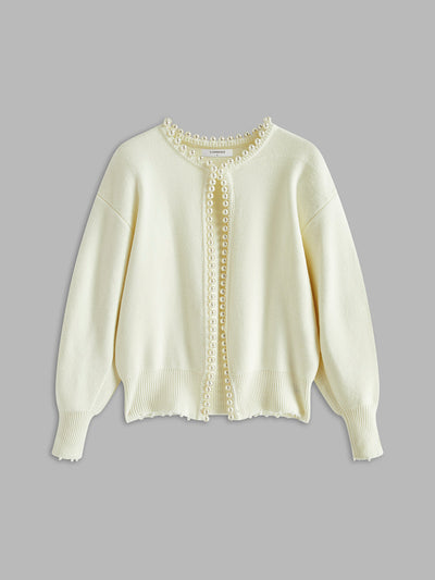 Pearla - Pearl Trim Ripped Hem Cardigan