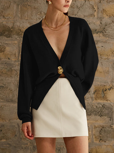 Adora - Golden Button Plain Cardigan