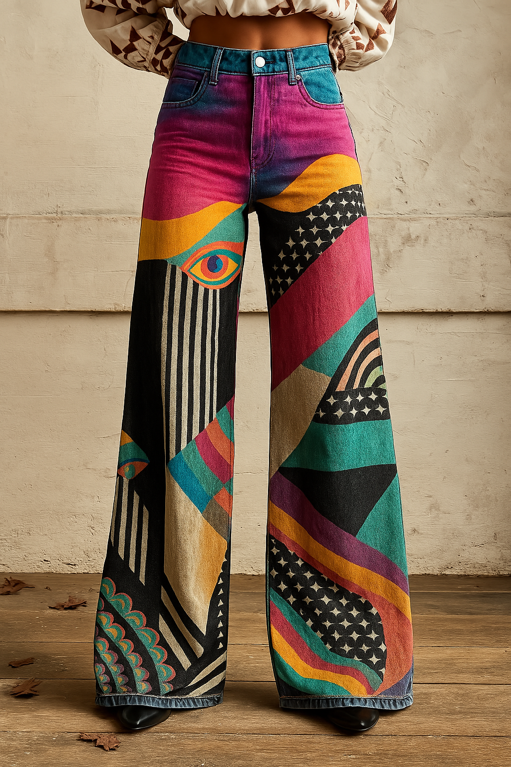 Adele – Vintage Graphic Wide-Leg Pants