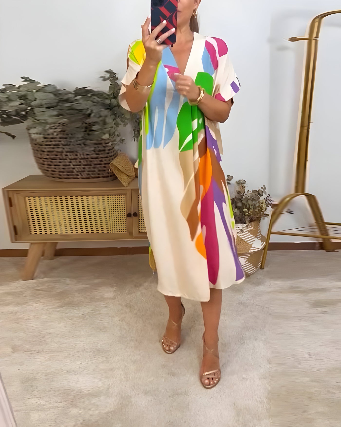 Coralie – Leaf Print Midi Dress