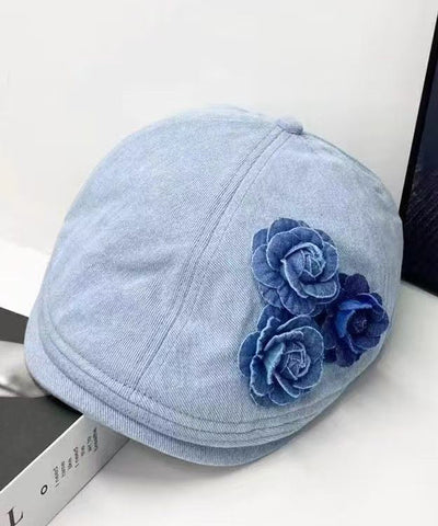 Belle - Fashion Blue Floral Versatile Denim Beret Hat