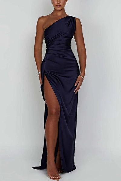 Malphina - One Shoulder Drape Slit Maxi Dress
