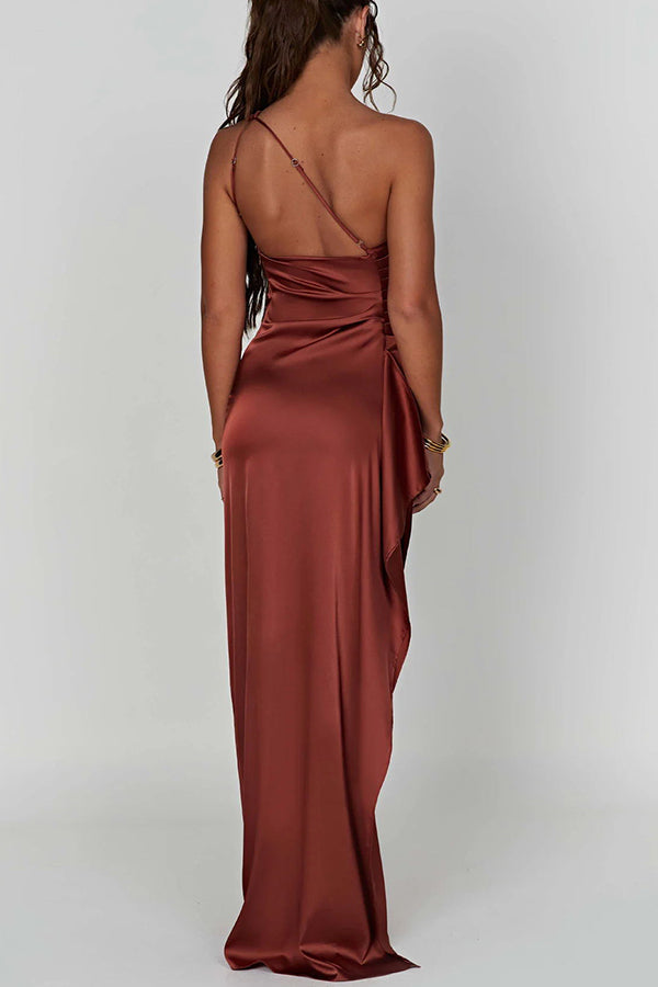 Malphina - One Shoulder Drape Slit Maxi Dress