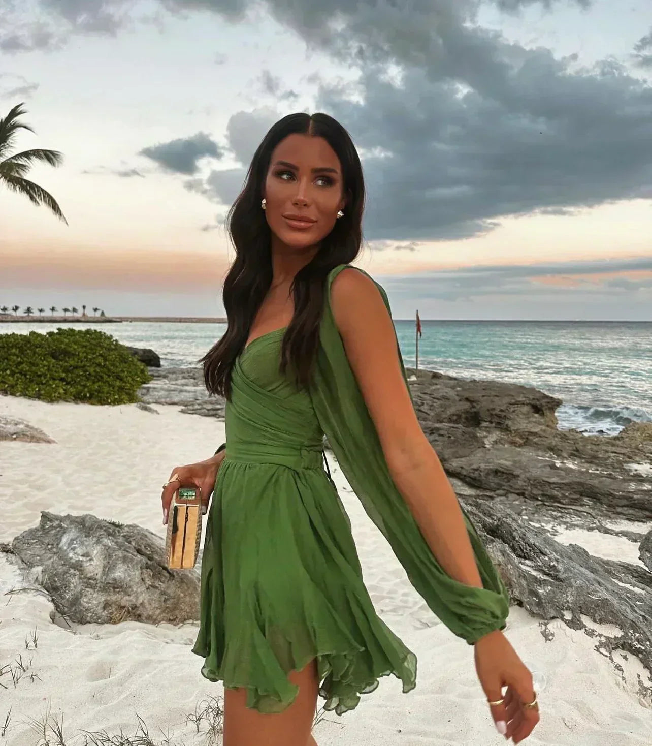 Lani - V-neck Off Shoulder Dress