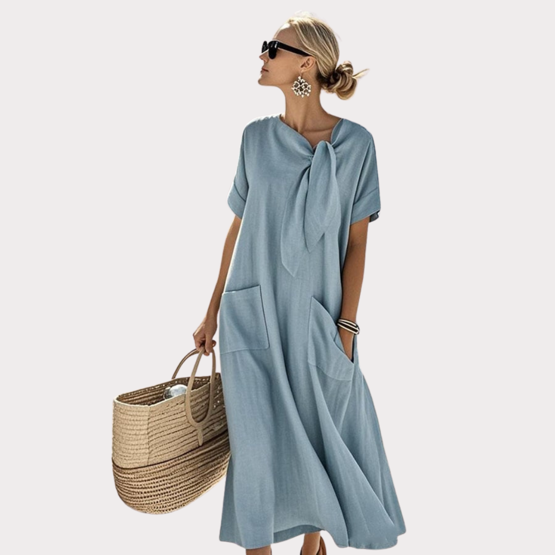 Thalassa – Bow-Tie Linen Pocket Dress