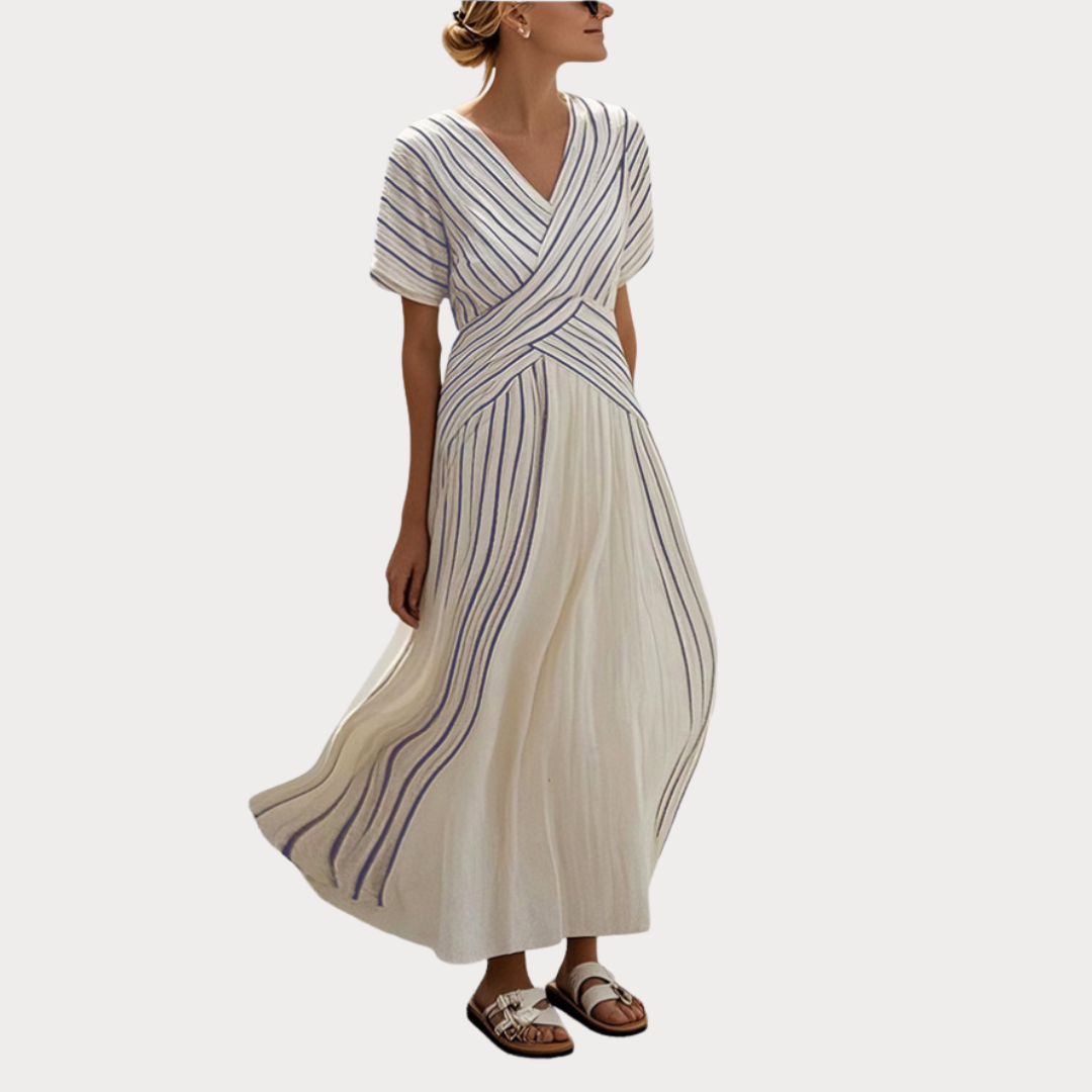 Athena – Striped Crossover Linen Dress