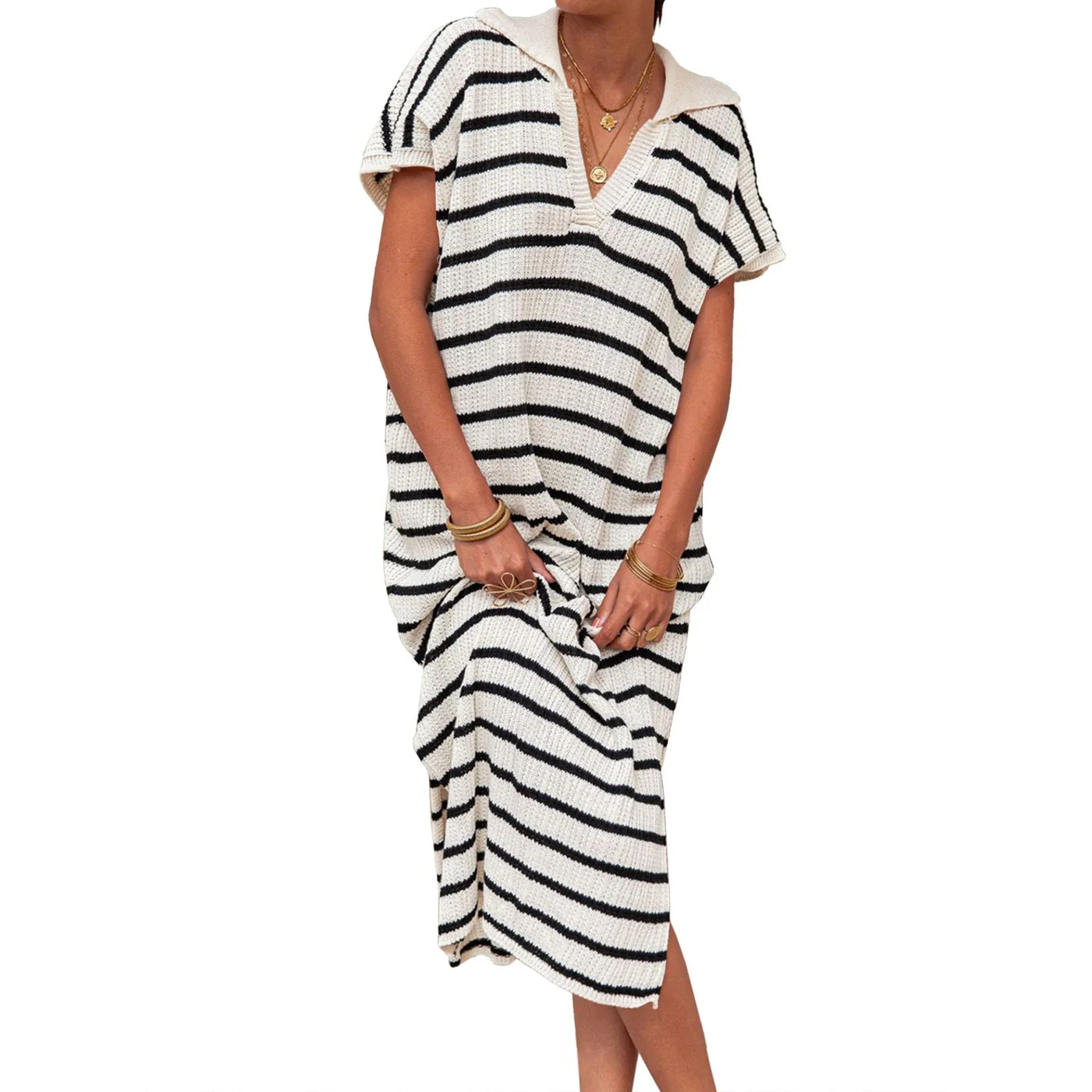 Delphine – Retro Striped Knit Midi Dress
