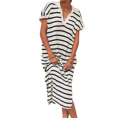 Delphine – Retro Striped Knit Midi Dress