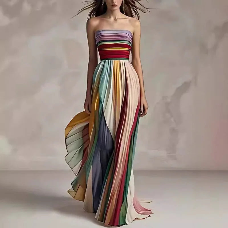 Selina – Strapless Rainbow Maxi Dress