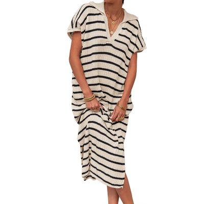 Delphine – Retro Striped Knit Midi Dress