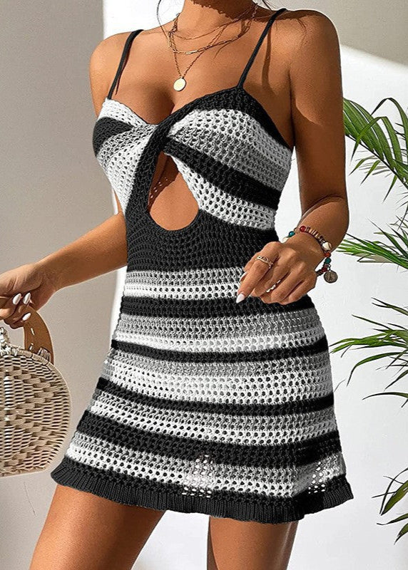Stella – Striped Crochet Cut-Out Mini Dress