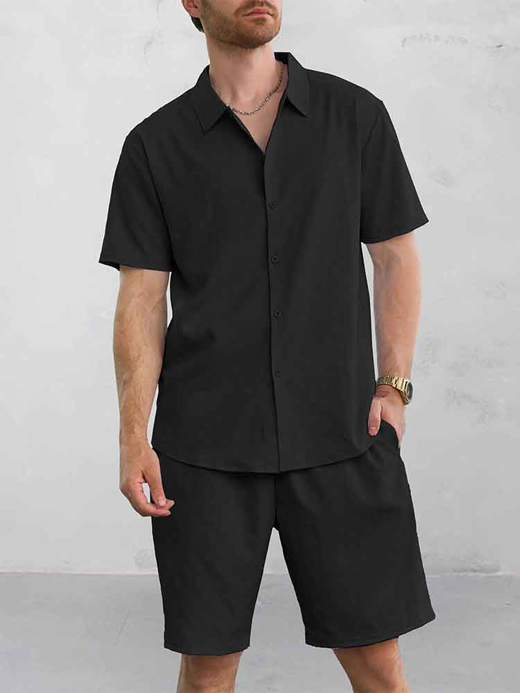 Christian - Casual Jacquard Shirt Shorts Set