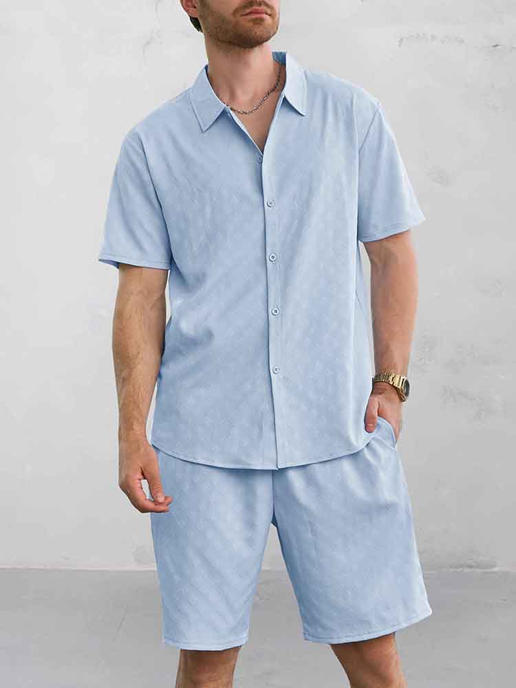 Christian - Casual Jacquard Shirt Shorts Set
