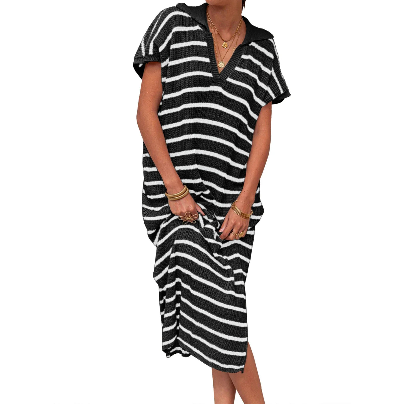 Delphine – Retro Striped Knit Midi Dress