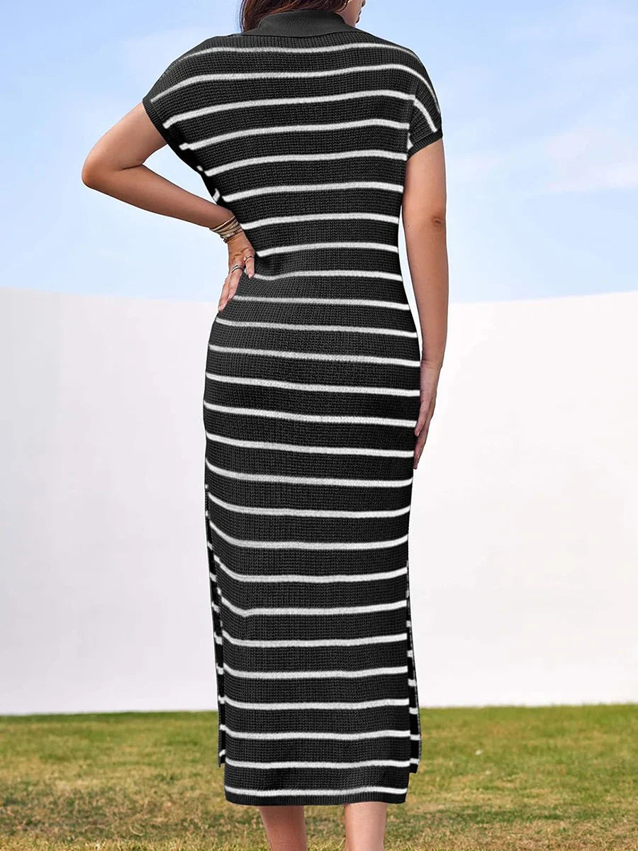 Delphine – Retro Striped Knit Midi Dress