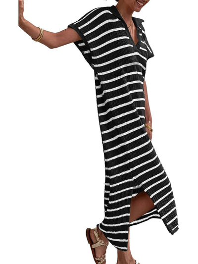 Delphine – Retro Striped Knit Midi Dress