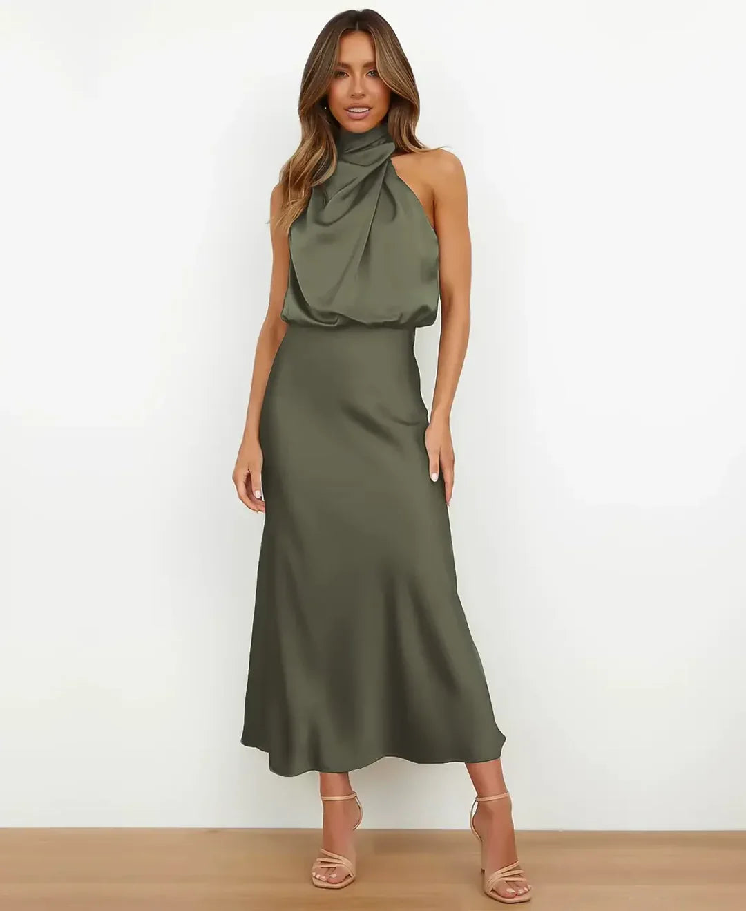 Celestine – Graceful High-Waist Midi Dress