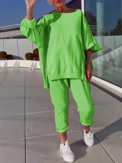 Angelina -  Round Neck Long Sleeved Top Set