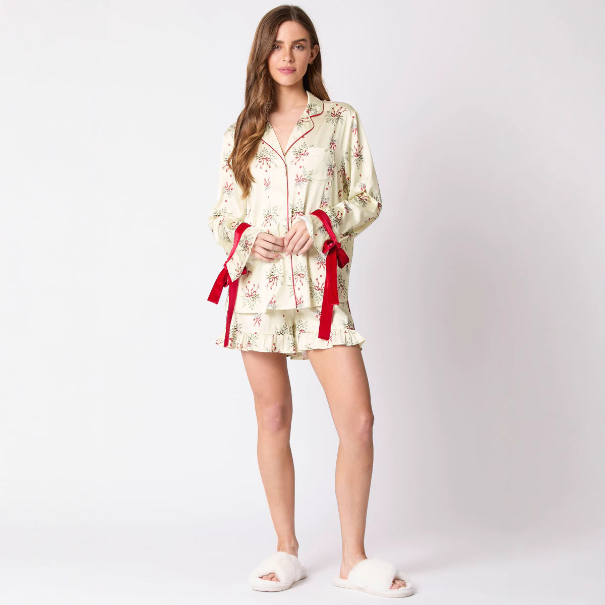 Eudora - Silk Sleepwear Butterfly Knot Cuff Print Set 3