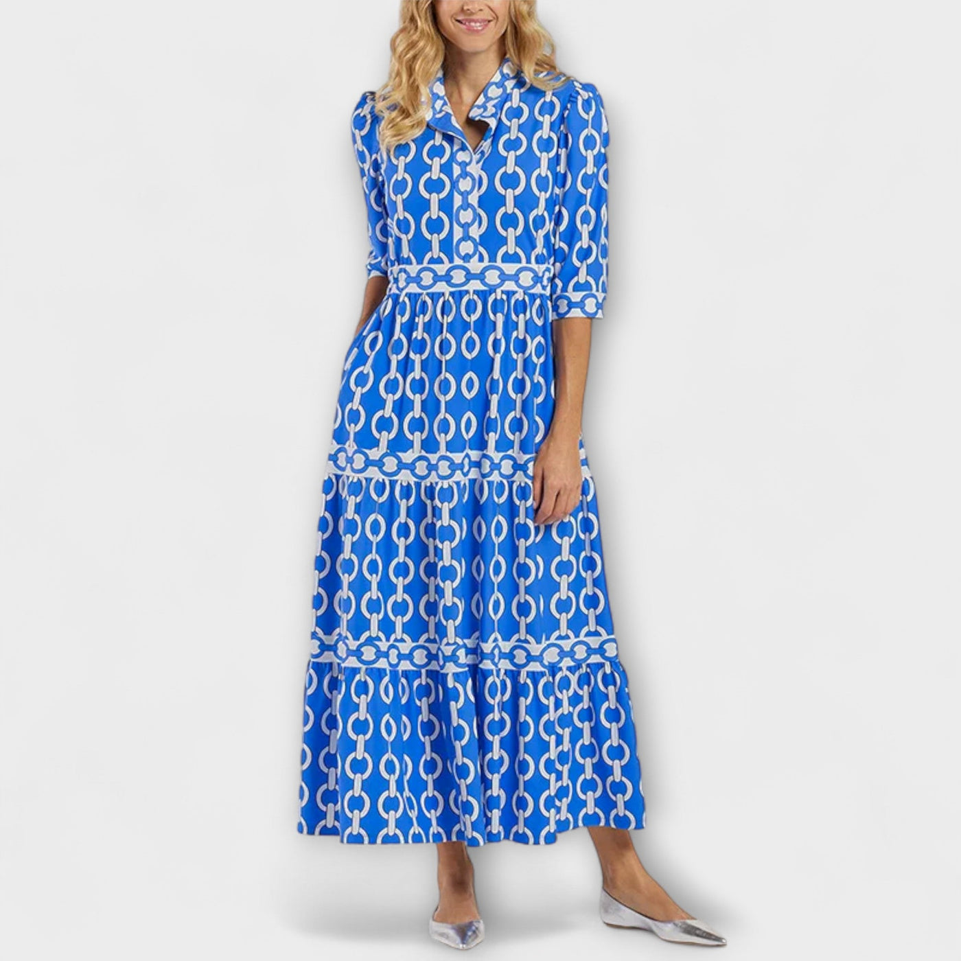 Elanora – Chain Print Shirt Midi Dress