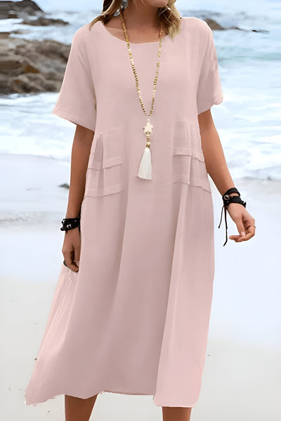 Liana - Round Neck Short Sleeved Midi-Dress