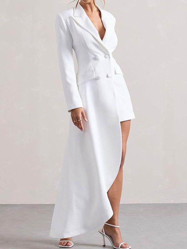 Delia – Asymmetric Blazer Maxi Dress