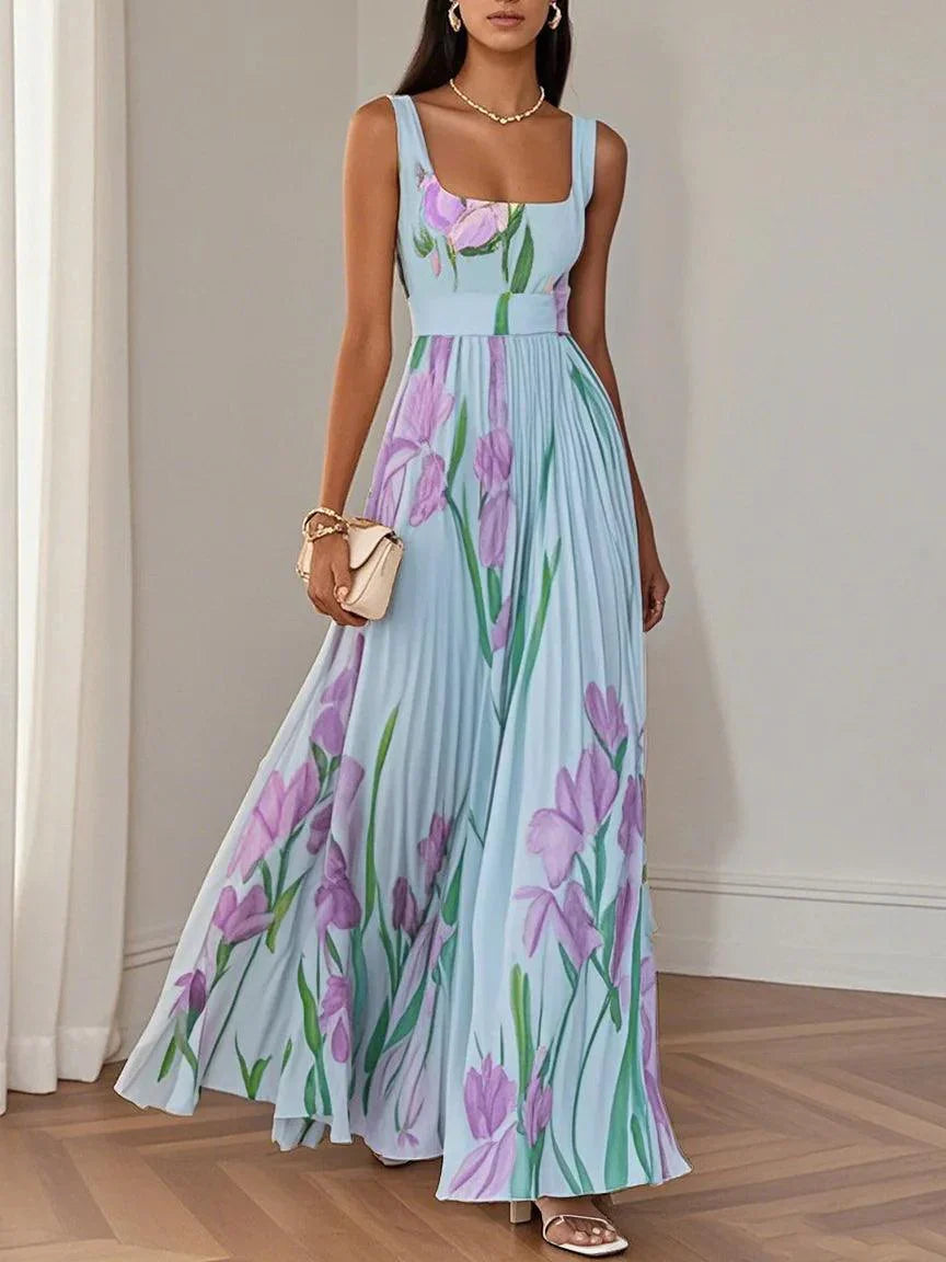 Noelis – Luxury Pleated Floral Maxi Dress