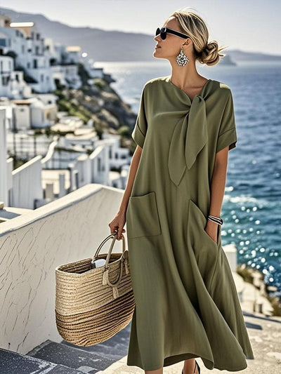 Thalassa – Bow-Tie Linen Pocket Dress