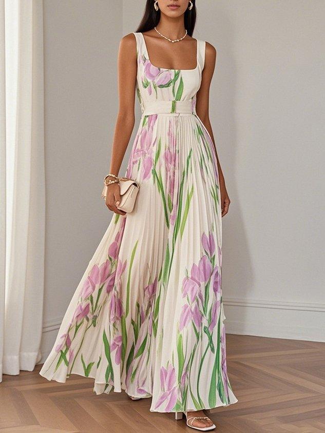 Noelis – Luxury Pleated Floral Maxi Dress