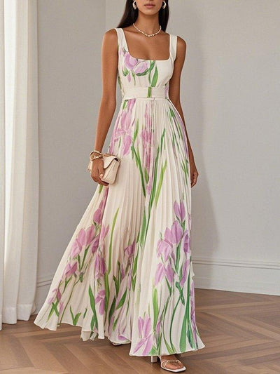 Noelis – Luxury Pleated Floral Maxi Dress