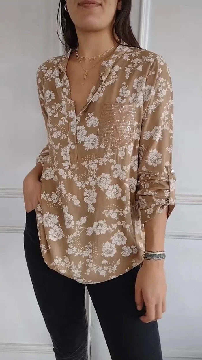 Imaan - Long Sleeved Printed Sequin Pocket Shirt 2