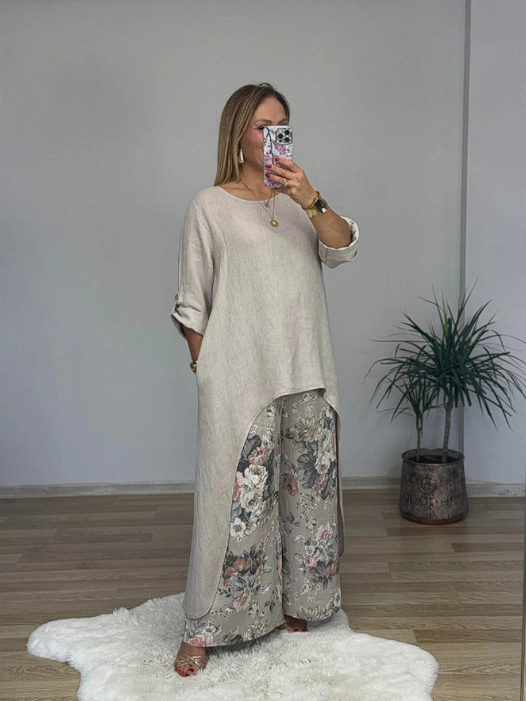 Zamara - Long-Sleeved Top And Printed Pants Set