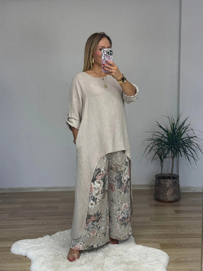 Zamara - Long-Sleeved Top And Printed Pants Set