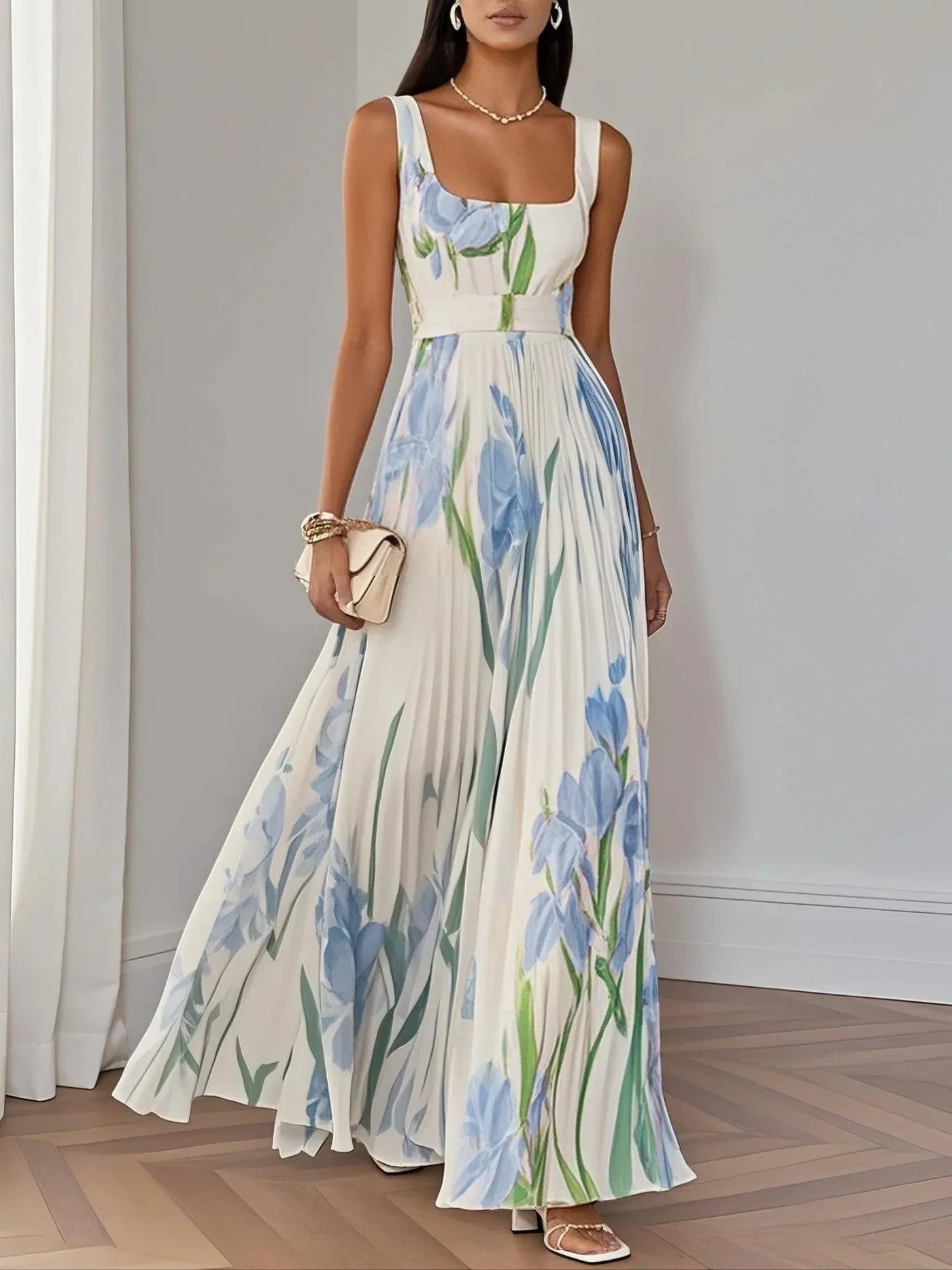 Noelis – Luxury Pleated Floral Maxi Dress