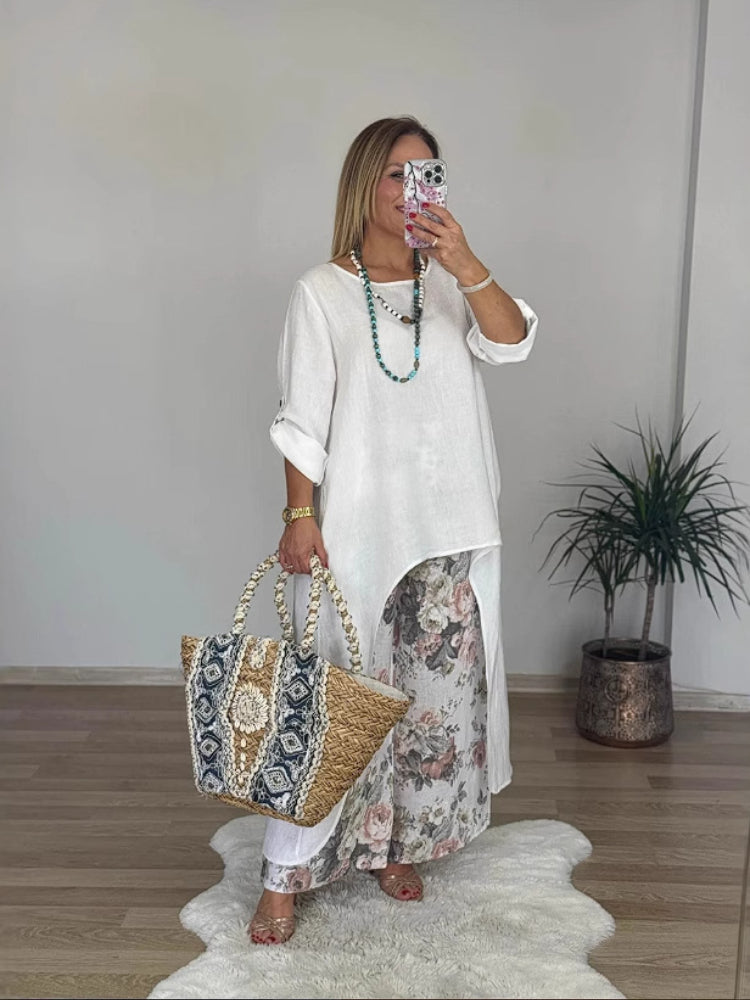 Zamara - Long-Sleeved Top And Printed Pants Set
