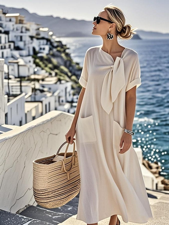 Thalassa – Bow-Tie Linen Pocket Dress