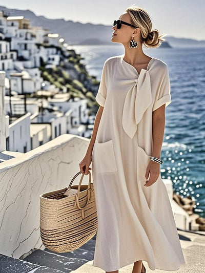 Thalassa – Bow-Tie Linen Pocket Dress