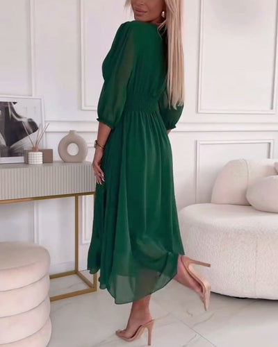 Aitana - V-Neck Solid Color Waist Dress