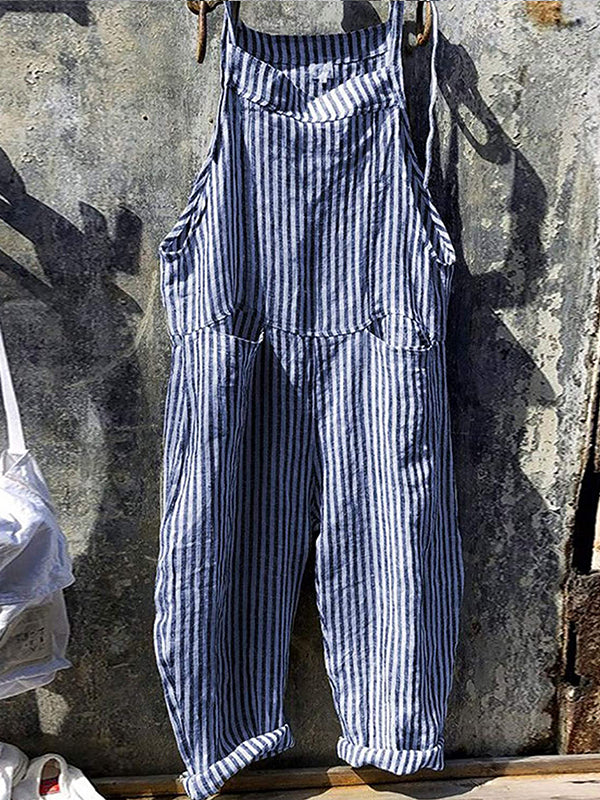 Kacy - Striped Wide Leg Overalls