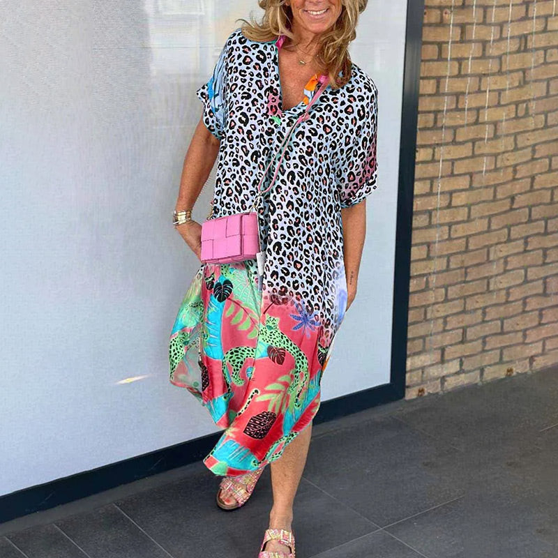 Aviva - V-Neck Printed Loose Dress