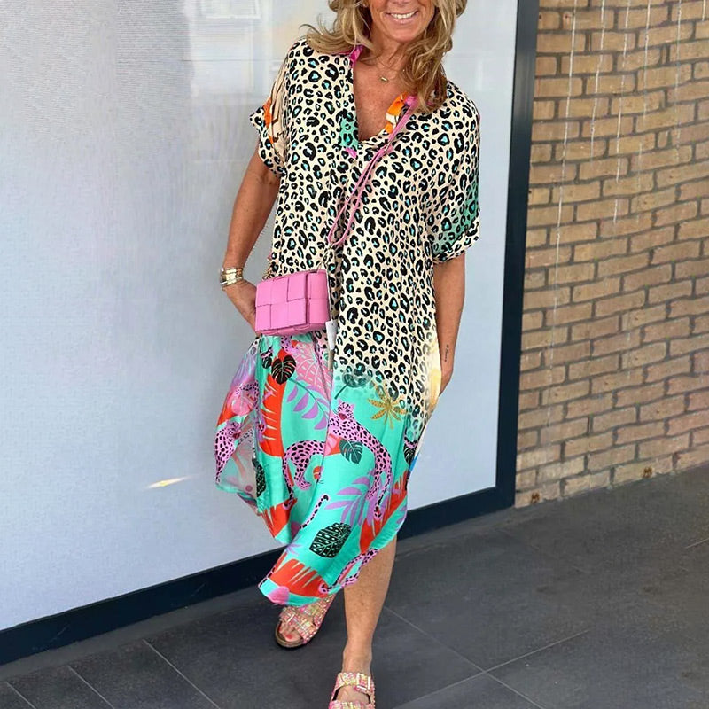 Aviva - V-Neck Printed Loose Dress