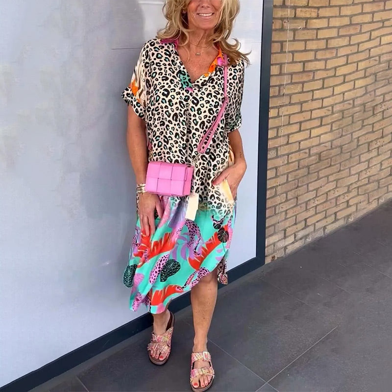 Aviva - V-Neck Printed Loose Dress