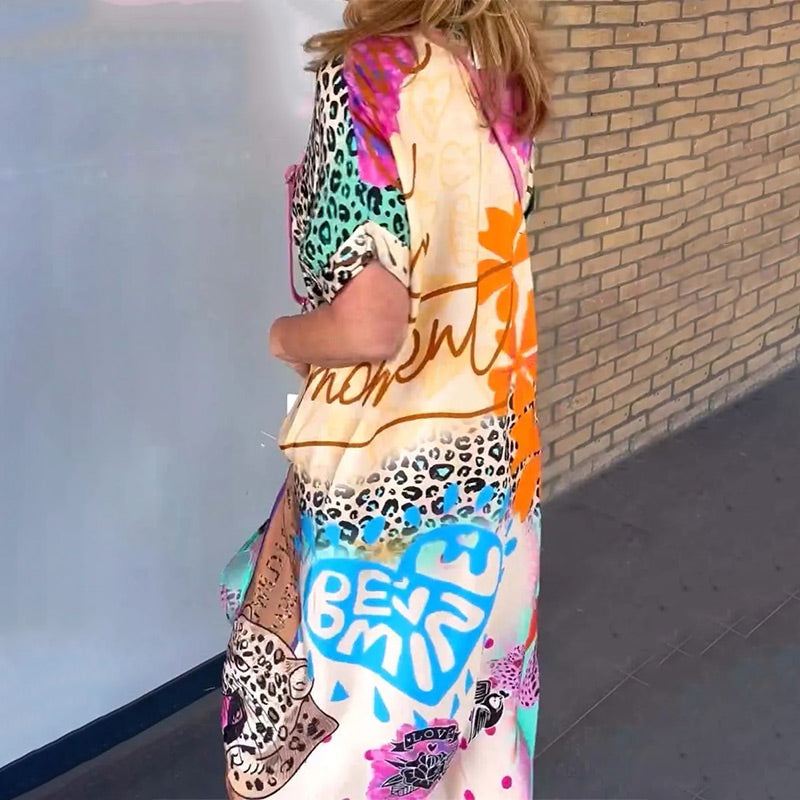 Aviva - V-Neck Printed Loose Dress