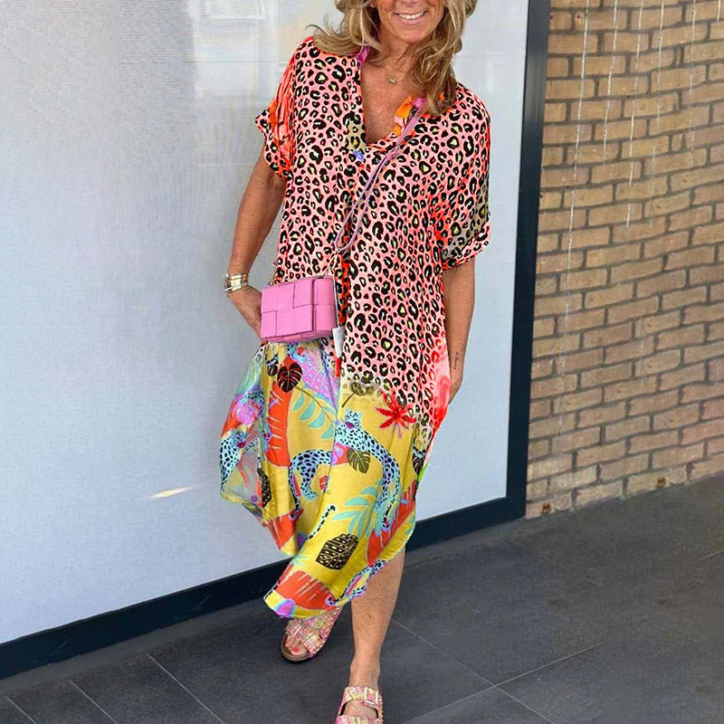 Aviva - V-Neck Printed Loose Dress