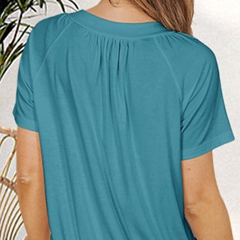 Gisella - Casual Pleated V-Neck Short-Sleeve Top