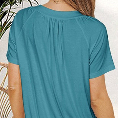 Gisella - Casual Pleated V-Neck Short-Sleeve Top